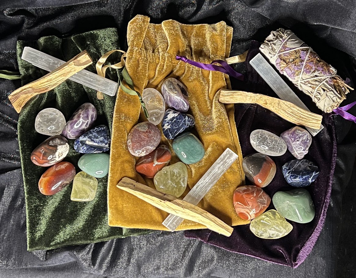 7 Crystal Chakra Set with Selenite Stick and Smudging Kit – Includes ...